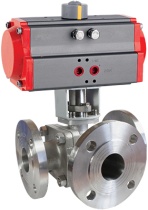 Кран шаровой трехходовой КПР-Т3Ф с пневмоприводом